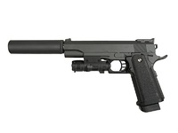 Cтрайкбольный пистолет Galaxy G.6A Hi-Capa с ЛЦУ и имитацией глушителя, металлический, пружинный